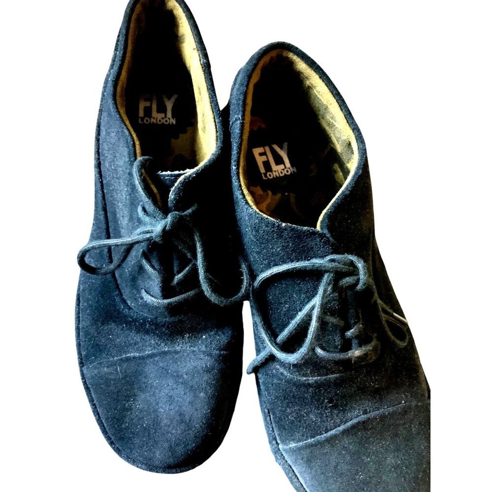 FLY London black suede lace up wedge cold weather size 36